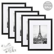 11x14 Picture Frame White Poster Frame,Display Pictures 8x10 with Mat or 11x14 Without Mat,Wall Gallery Photo Frames, Black, 5 Pack