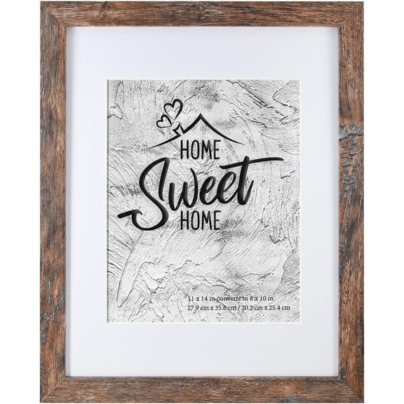 11x14 Picture Frames - 8x10 Mat Included, Plexiglass, Wall/Tabletop Use, Rustic Brown