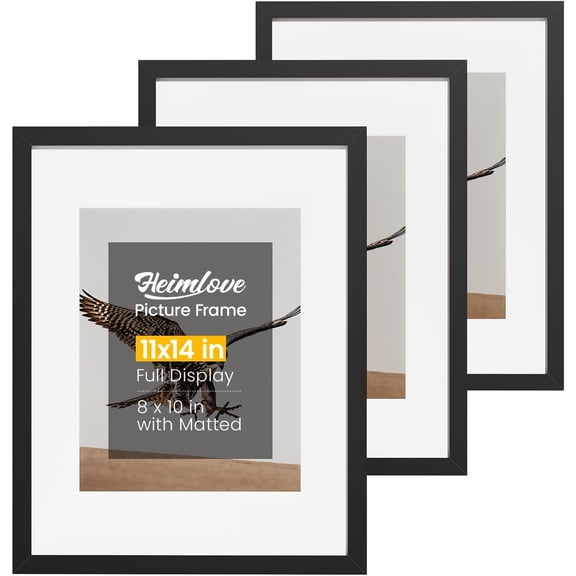 11x14 Picture Frames Set of 3 with Mat to Display 8x10 Picture,Plastic Black Photo Frame for Poster,Diploma,Certificate and Document with Gallery Wall Frame Set