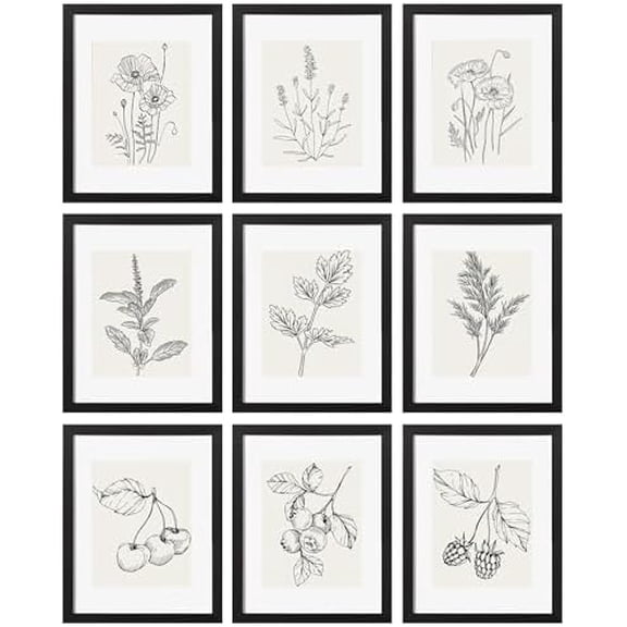 11x14 Picture Frames Set of 9 Classic Gallery Wall Frame Set, Displays 8x10 Photos with Mat or 11x14 No Mat, Black Picture Frames Collage Wall Decor for Home Decor