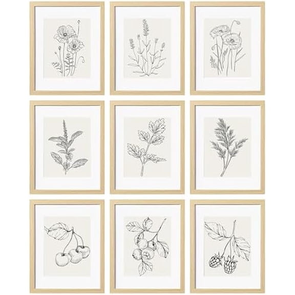 11x14 Picture Frames Set of 9 Farmhouse Gallery Wall Frame Set, Displays 8x10 Photos with Mat or 11x14 No Mat, Natural Picture Frames Collage Wall Decor for Home Decor