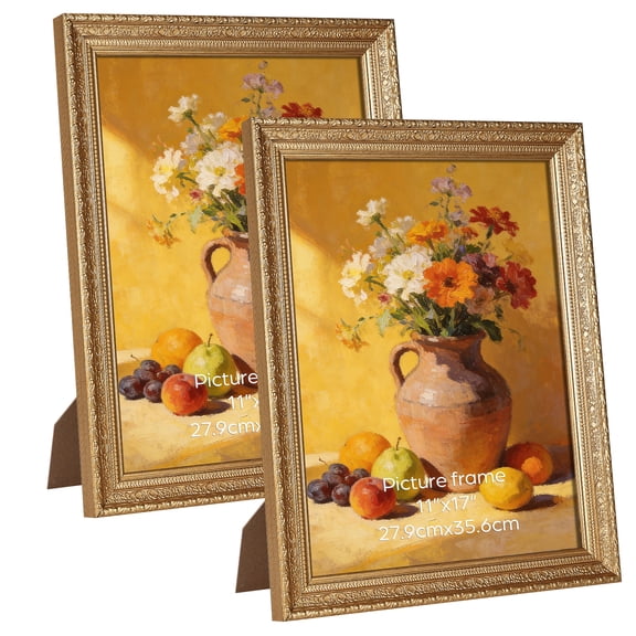11x14 Picture Frames Set of 2, Elegant Gold Wall Hanging Photo Frame for Vertical/Horizontal Display
