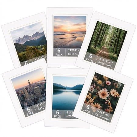 11x14 Picture Mats White Photo Mats for 8x10 Pictures (6 Pack)