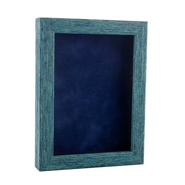11x14 Shadow Box Frame Blue Wood | With a 1" Usable Display Depth | Includes a Navy Blue Real Suede