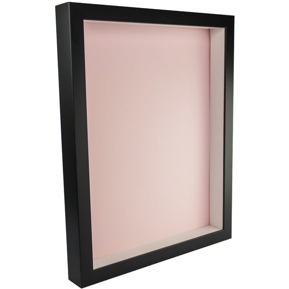 11x14 Shadow Box Frame In Black With A 1 3/4" Usable Depth Includes Light Pink Acid-Free Backing,