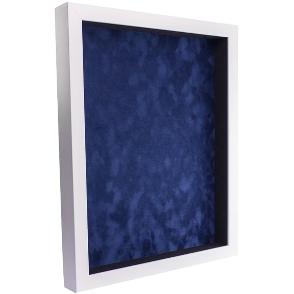 11x14 Shadow Box Frame In White With A 1 3/4" Usable Depth Includes Navy Blue Suede Acid-Free