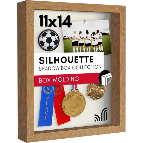 11x14 Shadow Box Frame with Shatter-Resistant Glass - Silhouette Collection - Large Shadow Box Display Case for Tabletop and Wall Display - Dark Oak with Soft Felt Back