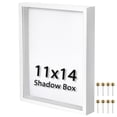 thumbnail image 1 of 11x14 Shadow Box Frame | Soft Linen & Push Pins Included  Polystyrene Glass Memory Display Case For Flowers Tickets Cherished 3d Items White, 1 of 6