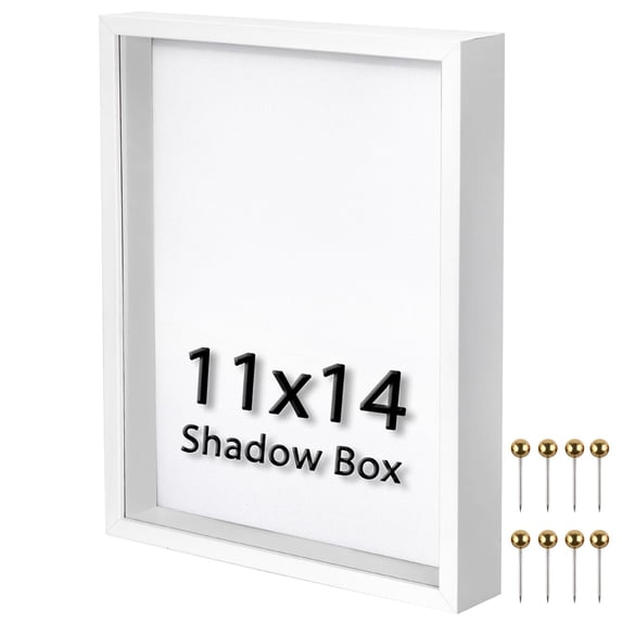11x14 Shadow Box Frame | Soft Linen & Push Pins Included Polystyrene Glass Memory Display Case For Flowers Tickets Cherished 3d Items White