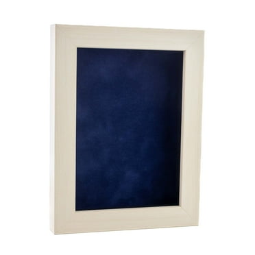 11x14 Shadow Box Frame White Washed Wood | With a 3/4" Usable Display Depth | Includes a Navy Blue