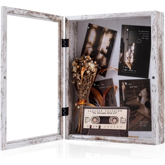 11x14 Shadow Box Picture Frame - 2.16" Interior Deep Wood & Glass Rectangle Display Case Ready to Hang Memory Box Baby Sports Memorabilia, Pins, Awards, Tickets, and Photos, Rustic White