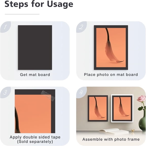 11x14 Uncut Photo Mat Matboard - Black Uncut Mats for DIY Projects, Presentation Boards, Art Crafts (50 Pack)