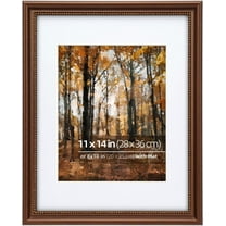 11x14 in Wood Classic Gallery Picture Frame, Ornate Beaded Inner, Matted for 8x10 Photo, Vertical or Horizontal Display, Brushed Brown Brass