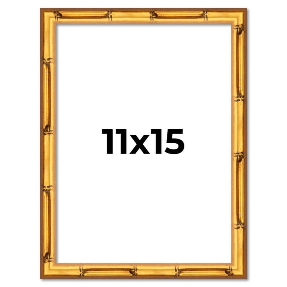 11x15 Frame Gold Bamboo Solid Wood Picture Frame | 0.75 Inch Moulding Width | Interior Frame Depth