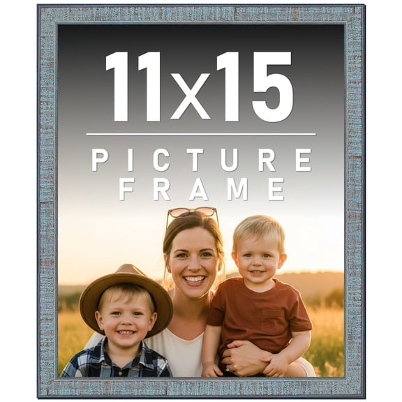 11x15 Frame Rustic Sky Blue Solid Wood Picture Frame | 0.75 Inch Moulding Width |Includes UV