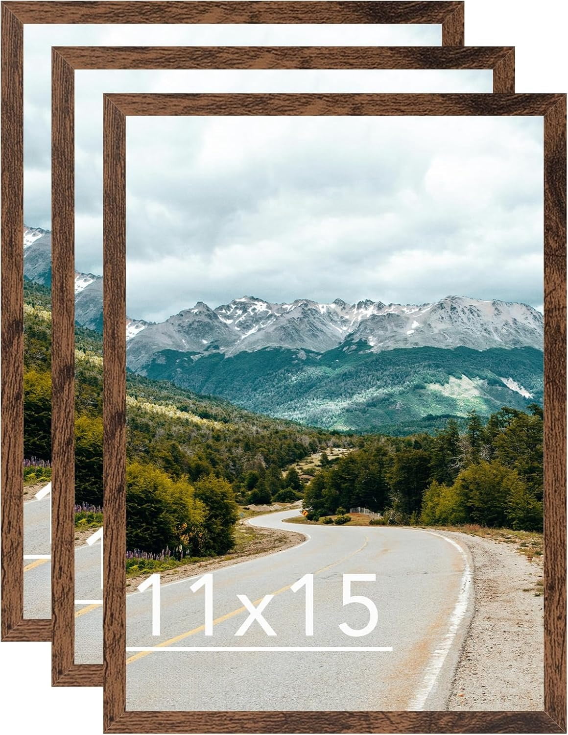 11x15 Picture Frame Deep Brown for Wall Hanging, Wood 11 x 15 Frame Photo Frame for Wall Horizontally or Vertically, Deep Brown, 3 Pack