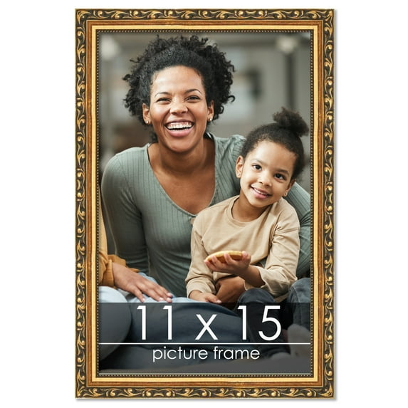 11x15 Gold with Black Wood Picture Frame - UV Acrylic, Foam Board Backing, Hanging Hardware