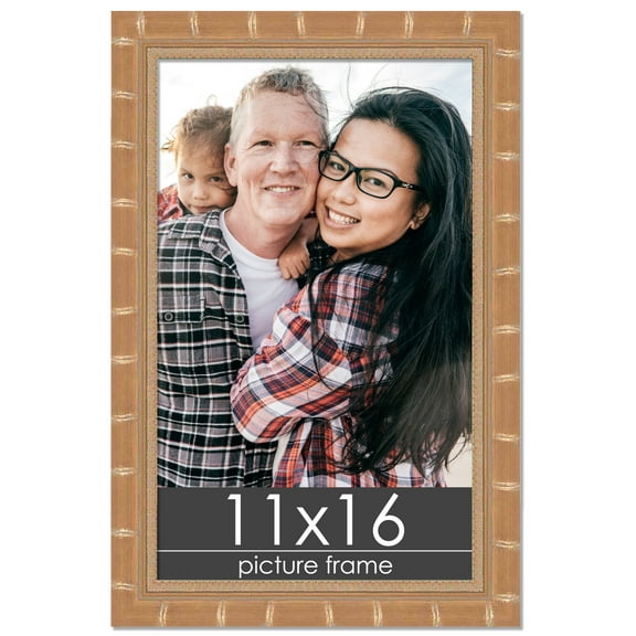 11x16 Gold Modern Bamboo Picture Frame - UV Acrylic, Foam Board Backing, Hanging Hardware
