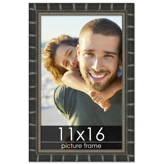 11x16 Black Modern Bamboo Picture Frame - UV Acrylic, Foam Board Backing, Hanging Hardware