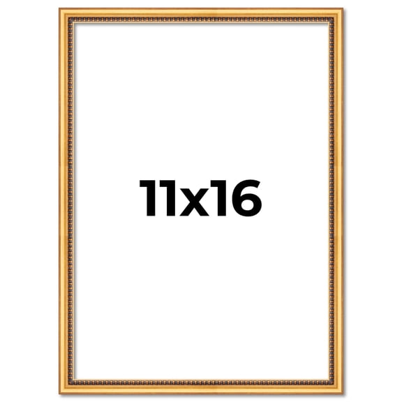 11x16 Frame Beaded Gold Solid Wood Picture Frame | 0.75 Inches Moulding Width | Liscio Oro