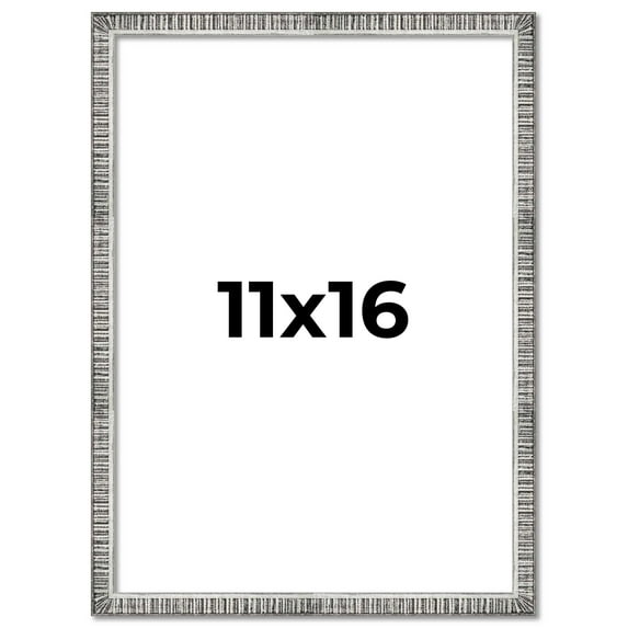11x16 Frame Silver Grey Distressed Solid Wood Picture Frame | 0.75 Inch Moulding Width | Interior