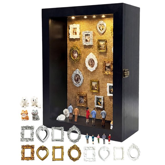 11x16x5in Mini Museum Shadow Box Kit, 21 Pcs Mini Decor for DIY Craft Gift