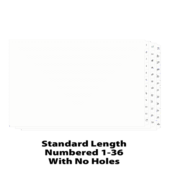 11x17 12 Tabbed Dividers Numbered 1 - 36 with No Holes