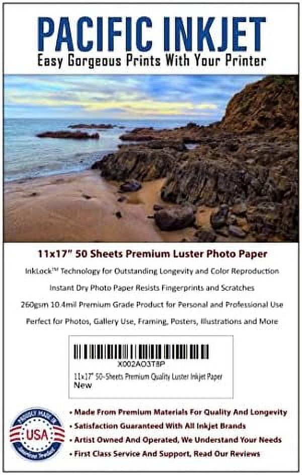 7394 Paper 11x17 50 Sheets Professional Quality Luster Inkjet Photo Printing Paper ...
