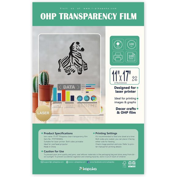 11x17 Clear Transparency Film Laser Printer, 4 mil Double Sides Printable Transparent Film Paper for Color Laser and Copier, Tabloid Size, 100 Pack,