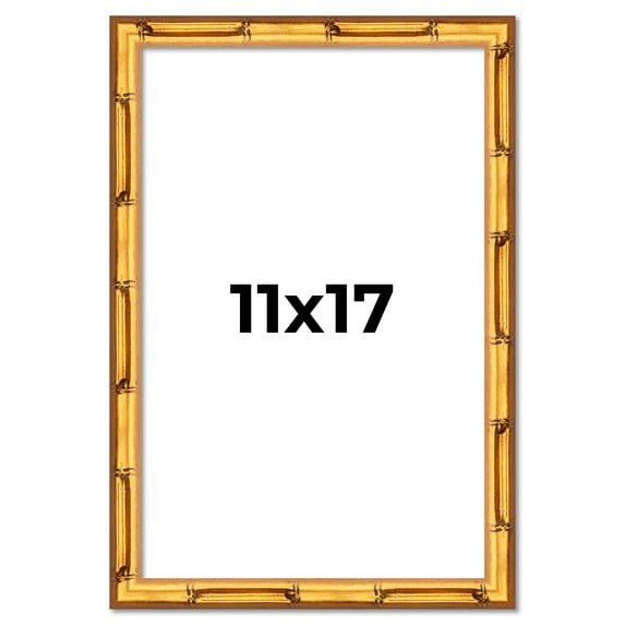 11x17 Frame Gold Bamboo Solid Wood Picture Frame | 1 Inch Moulding Width | Interior Frame Depth