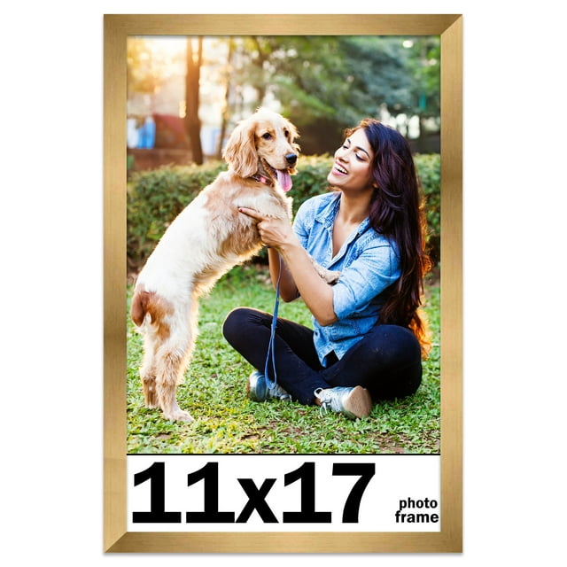 11x17 Frame Gold Bronze Modern Solid Wood Picture Frame | 0.75 Inch Moulding Width | Includes UV