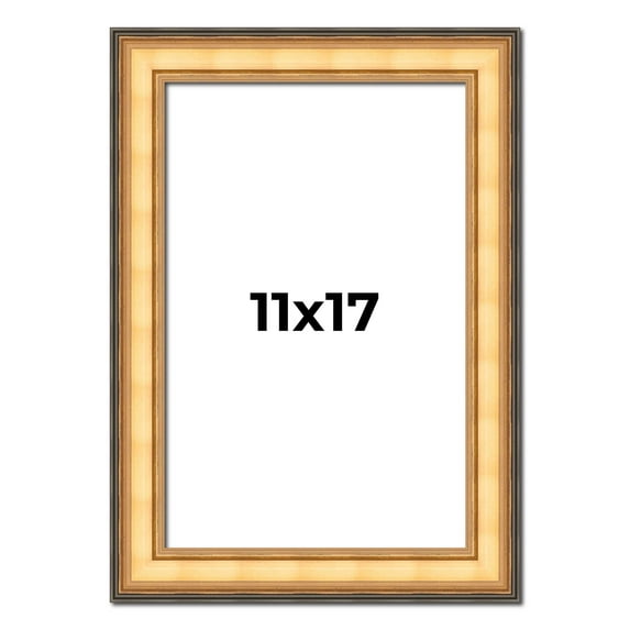 11x17 Frame Gold Plein Aire Solid Wood Picture Frame Width 2 Inches | Interior Frame Depth 0.5