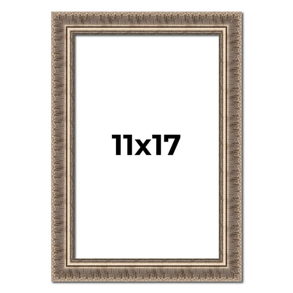 11x17 Frame Silver Harvest Ornate Solid Wood Picture Frame | 1.75 Inch Moulding Width |Mayflower