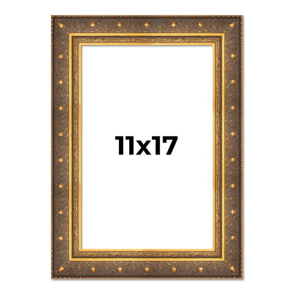 11x17 Frame Vintage Gold Solid Wood Picture Frame | 2.5 Inch Moulding Width | Ornate Bronze Museo
