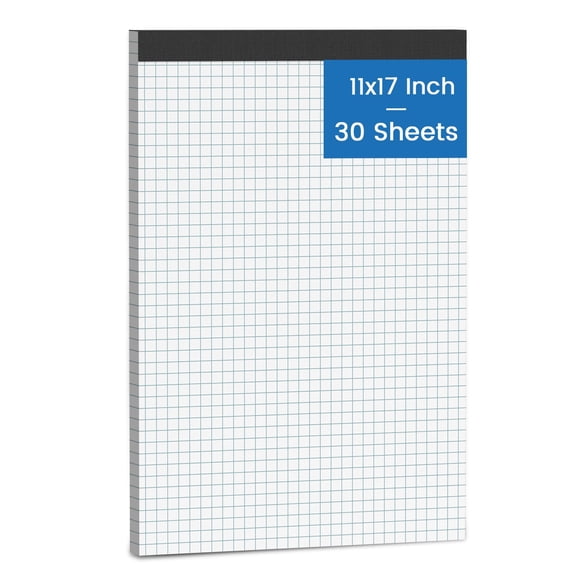11x17 Graph Paper Pad, 4x4 Quad Ruled, 30 Sheets Large Graphing Paper 11'' x 17'' Engineering Paper, Blueprint Quadrille Grid Paper Blue Lines for Drawings, Drafting, Engineering Drawing