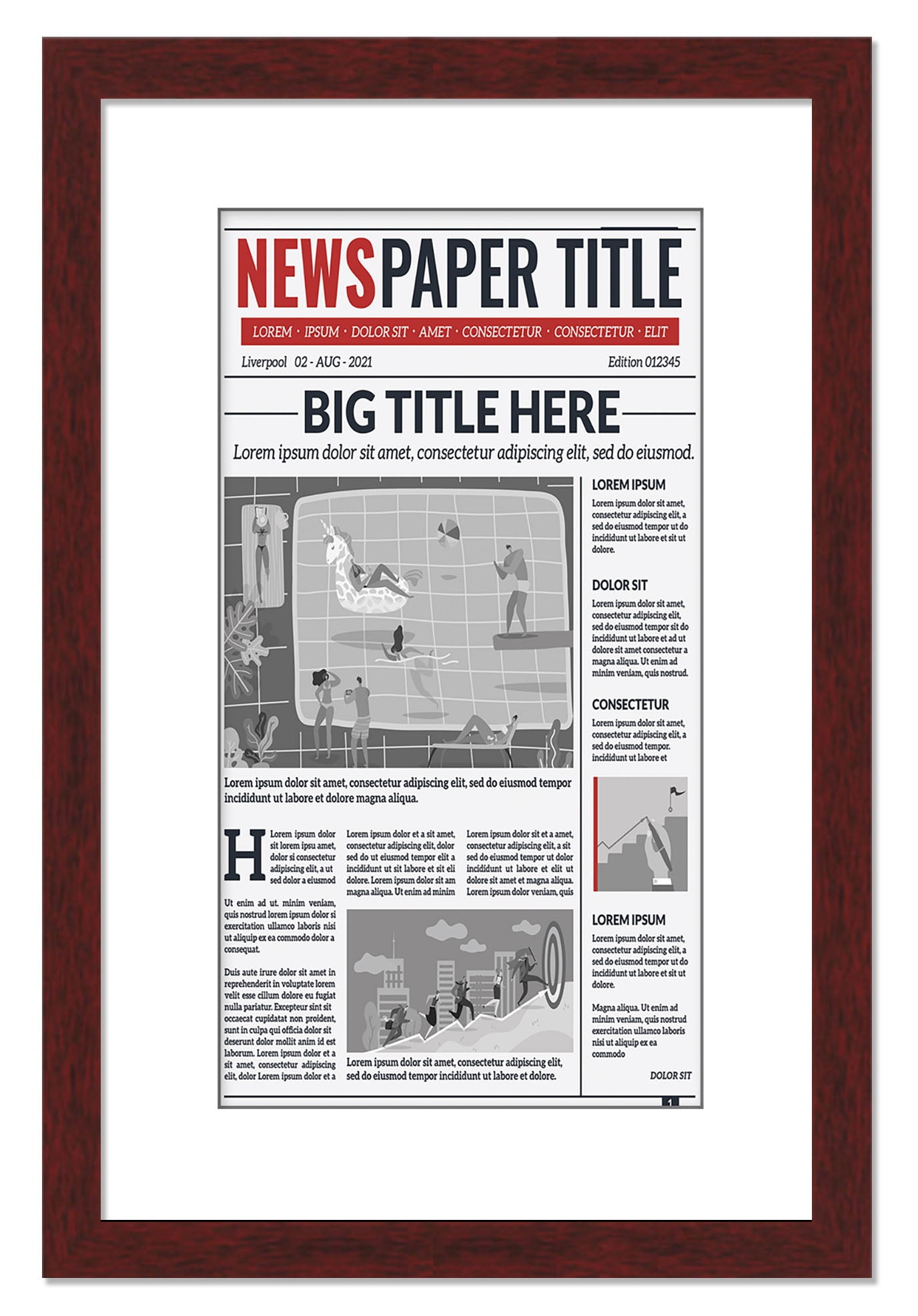 11x17 Newspaper Frame With Mat Solid Wood Matte Brown Finish