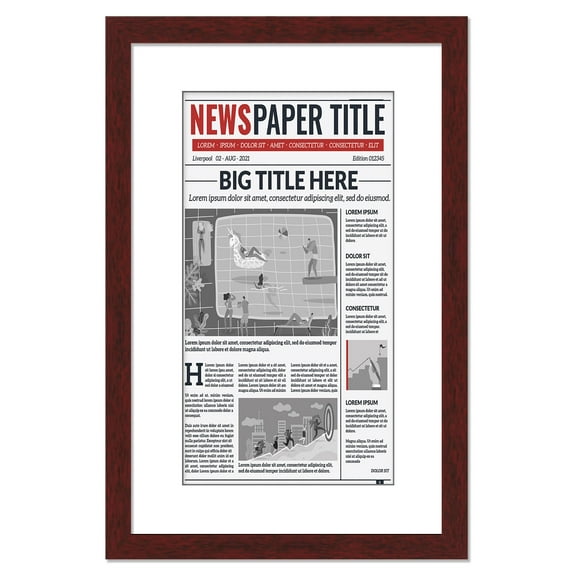 11x17 Newspaper Frame With Mat Solid Wood - Matte Brown Finish - Matches Any Decor - Size 11x17 -