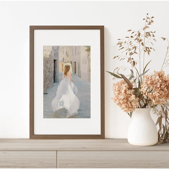 11x17 Oak Picture Frame, Solid Oak 11x17 Poster Frame with Mat to 8x12(Openning Size is 7.5x11.5), Natural Wood 17x11 Frames for Wall, (Walnut Set of 3)