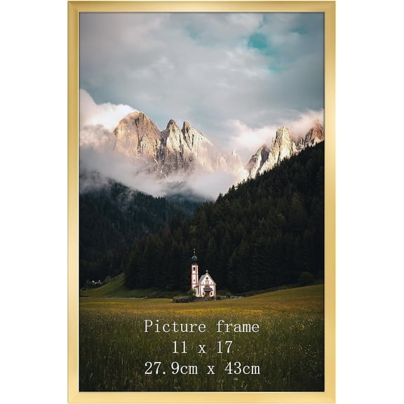 11x17 Picture Frame Gold, 11 by 17 Thin Poster Photo Frame for Wall Display, Single