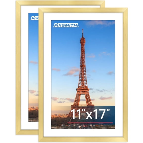 11x17 Picture Frame Gold Set of 2, Photo Frame with HD Plexiglass, Display Pictures 9x15 with Mat or 11x17 Without Mat, Gold Picture Frames Collage Wall Decor, Gallary Wall Frame