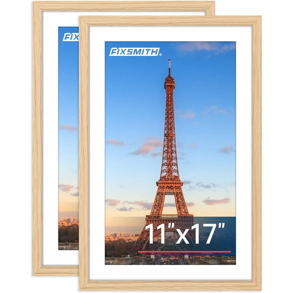 11x17 Picture Frame Natural Set of 2, Photo Frame with HD Plexiglass, Display Pictures 9x15 with Mat or 11x17 Without Mat, Natural Picture Frames Collage Wall Decor, Gallary Wall Frame