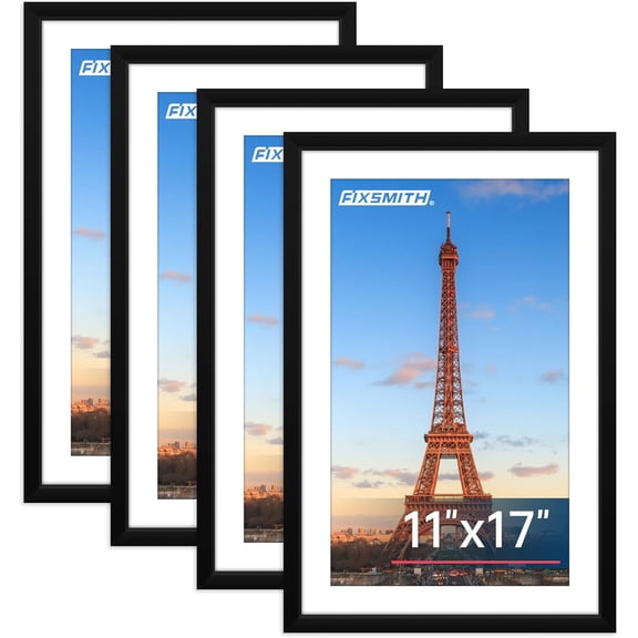 11x17 Picture Frame Set of 4, Photo Frame with HD Plexiglass, Display Pictures 9x15 with Mat or 11x17 Without Mat, Black Picture Frames Collage Wall Decor, Gallary Wall Frame