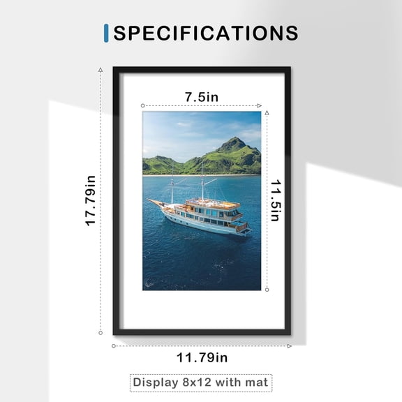 11x17 Picture Frame Set of 9, Display Pictures 8x12 with Mat or 11x17 Without Mat, Photo Frame for Horizontal or Vertical Wall Display, Black