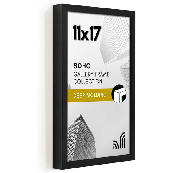 11x17 Picture Frame with Polished Plexiglass - Soho Collection - Gallery Style Deep Molding Picture Frames for Wall Display - Black