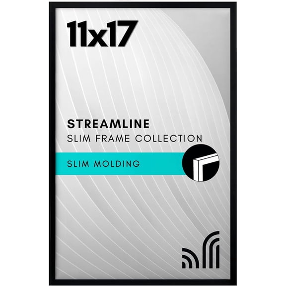 11x17 Picture Frame with Polished Plexiglass - Streamline Collection - Thin Border Picture Frame for Wall Display - Hanging Hardware Included - Black