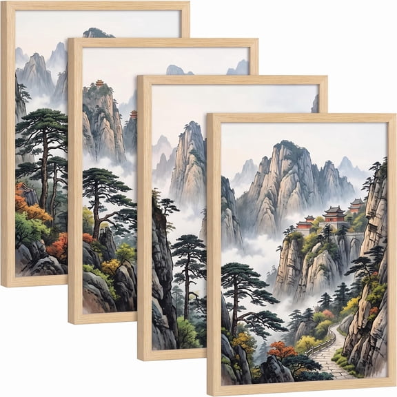 11x17 Picture Frames Set of 4, Solid Oak Wood Frames 11 by 17 for Posters, Art Prints, and Portraits, Wall Mount Poster Frames for Home Office Gallery Dcor, Comes with Hanging Hardware, Natural Oak