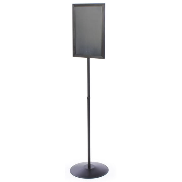 11x17 Sign Stand with Height-adjustable Post, Top-loading Sign Frame Includes PVC Backer and 2 Non-glare Lenses for Double-sided Presentations, Aluminum (Black) (TLS1117BK)