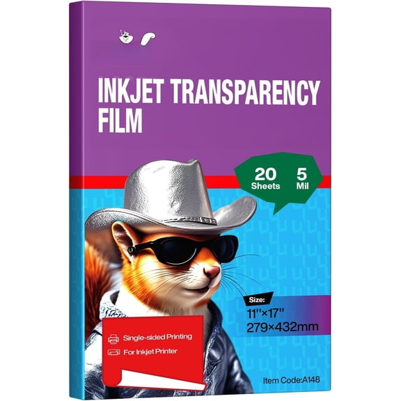 11x17 Transparency Film Inkjet Dye Inks 20 Sheets OHP Overhead Projector Acetate Sheets for Crafts Inkjet Printer Clear Transparent Paper