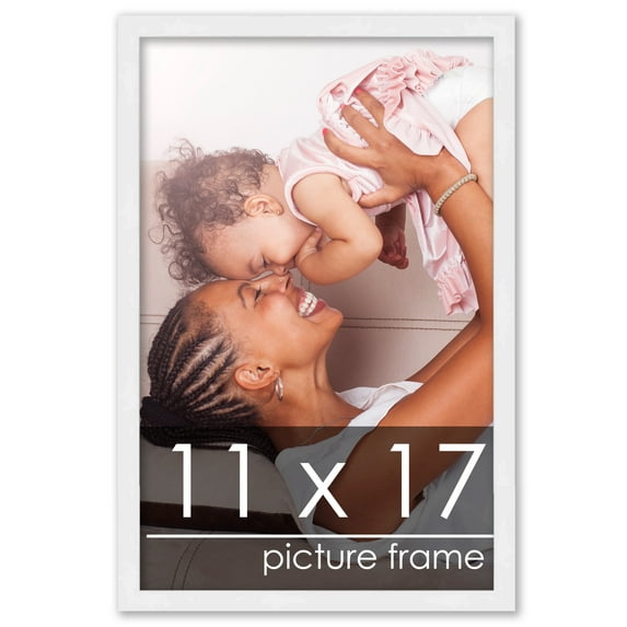 11x17 White Wood Picture Frame - UV Acrylic, Foam Board Backing, Hanging Hardware