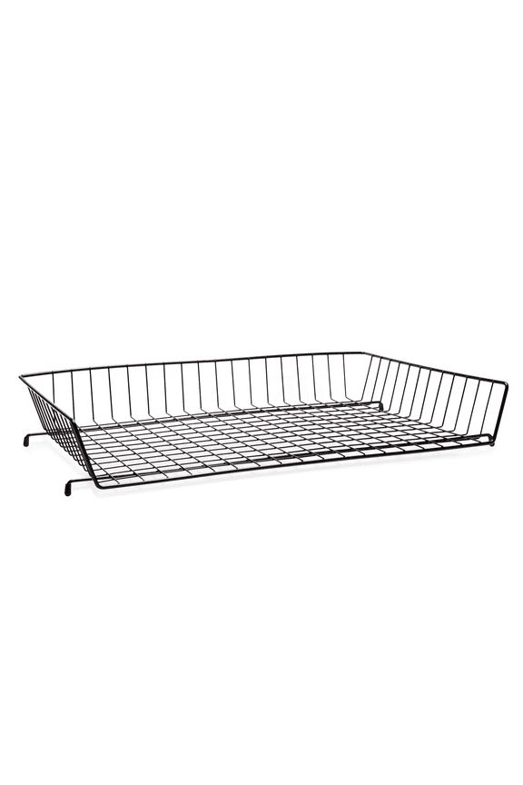 Stackable Wire Basket Tray | Black Metal Organizer for 11x17 Paper, Legal Documents, Mail & Files | Durable Office Desk Accessory with Non-Slip Feet